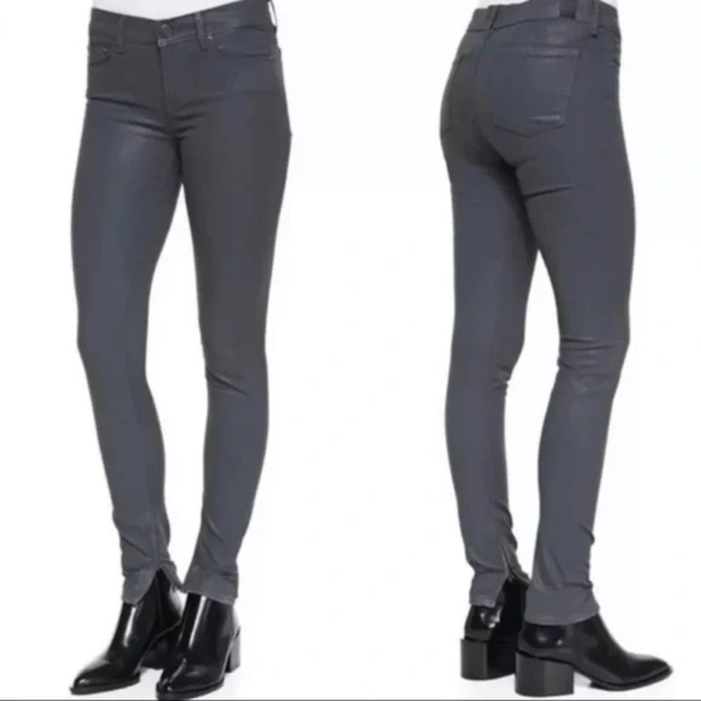 Vince Dylan Skinny Jeans Ankle Zipper Waxed Slate Charcoal Black